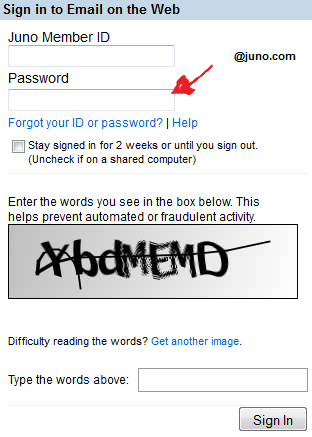 juno webmail sign in step 2