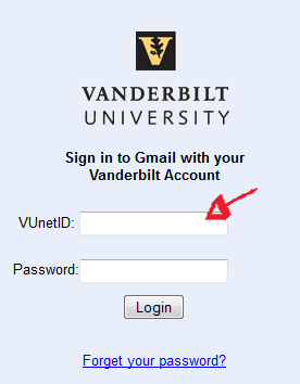 vanderbilt sign in step 1